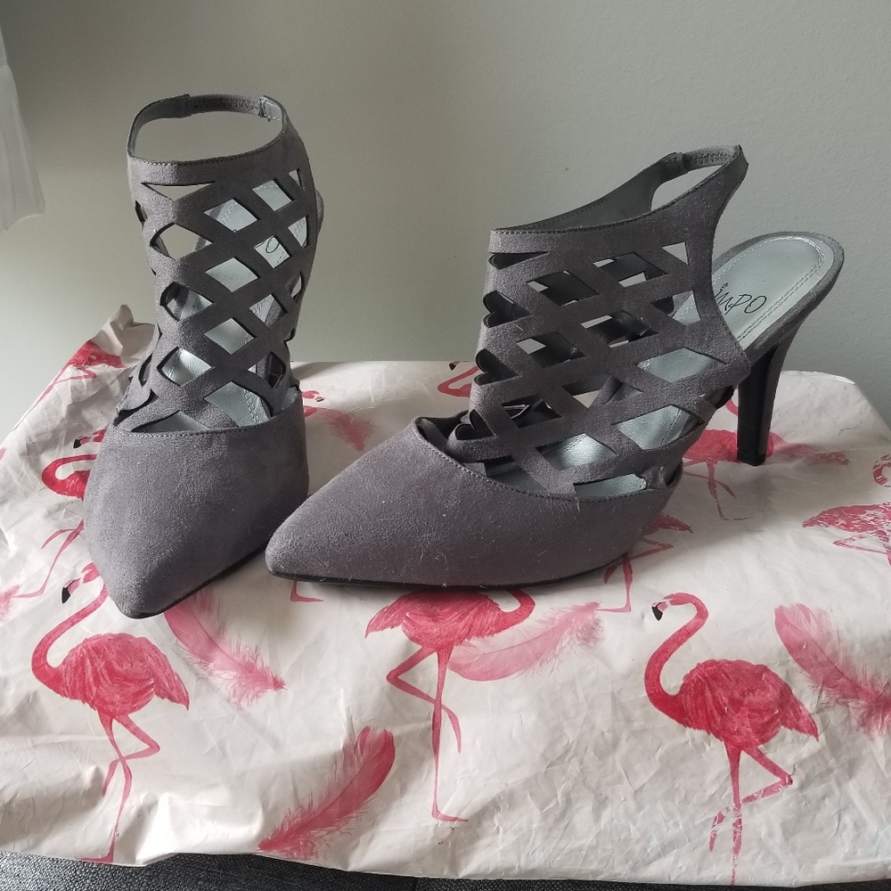 Grey strappy heel